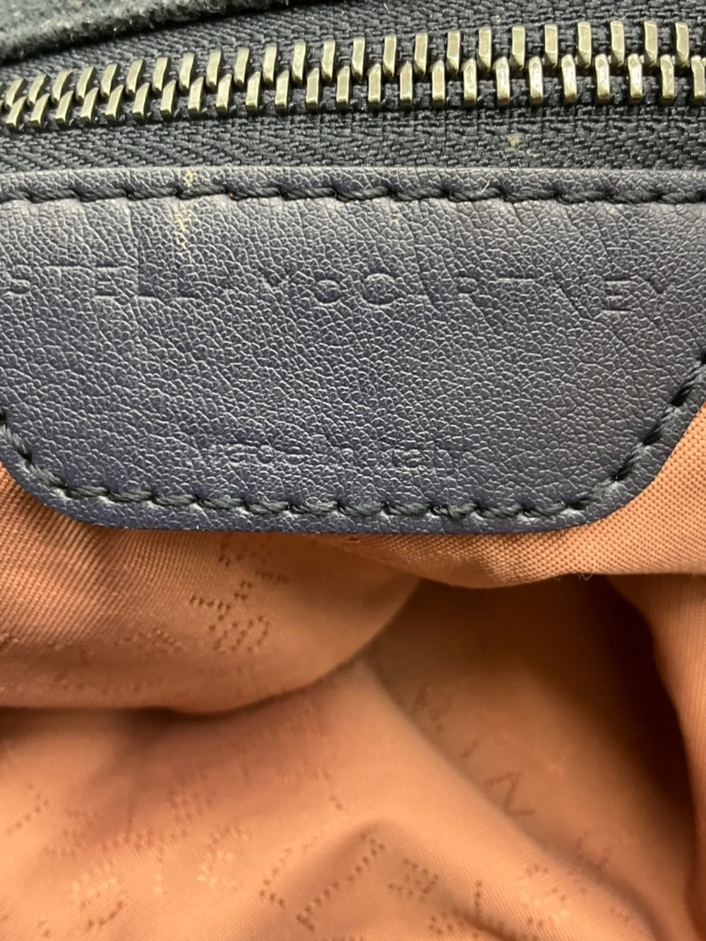 STELLA MCCARTNEY NAVY BLUE FALABELLA FAUX LEATHER SHAGGY DEER TOTE BAG